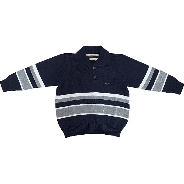 Blusa Gola Polo Tricô Kids Listrada de Tricô Azul Marinho