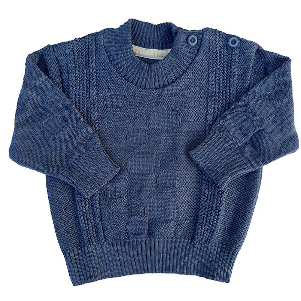 Blusa de Tricô Bernardo Tramas Azul Mescla