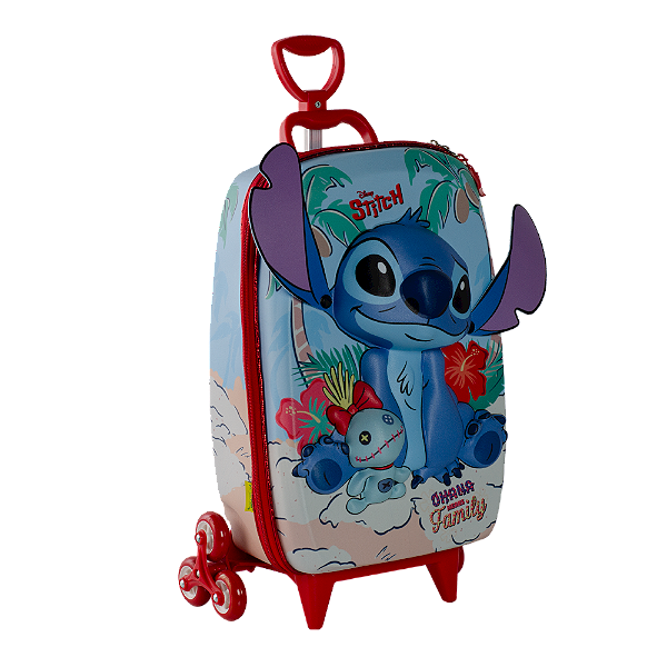 Mochila de Rodinhas 3D Maxtoy Stitch Praia Vermelho