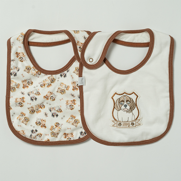 Kit Com 2 Babadores Hug Doguinhos Marrom Café