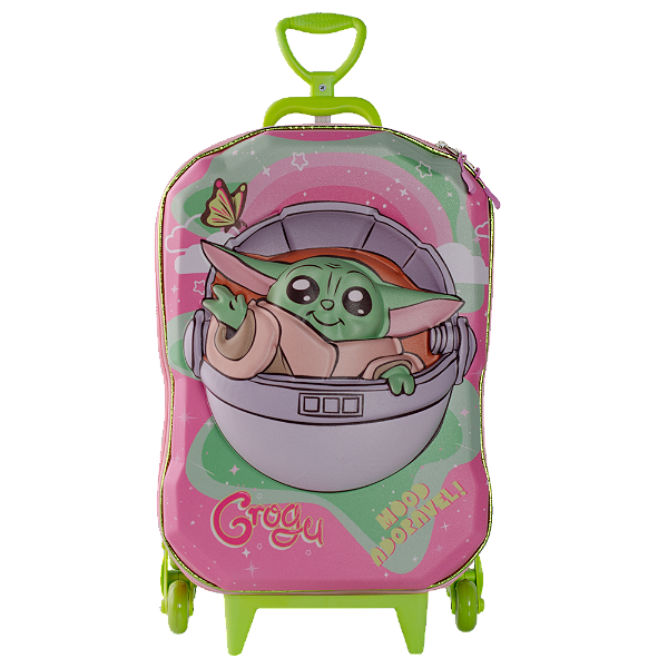 Mochila de Rodinhas 3D Maxtoy Star Wars Grogu Rosa Verde