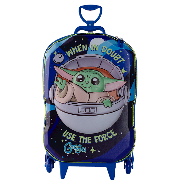 Mochila de Rodinhas 3D Maxtoy Star Wars Grogu Azul Verde