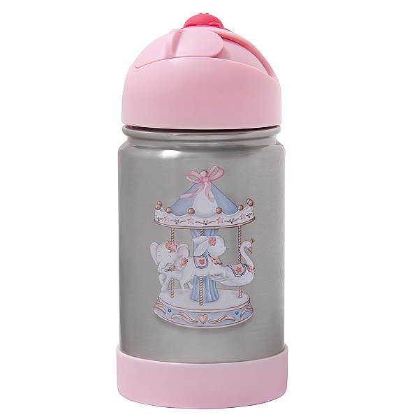 Garrafa Flip Témica Bup Baby Com Alça 350 ML Carrossel Rosa