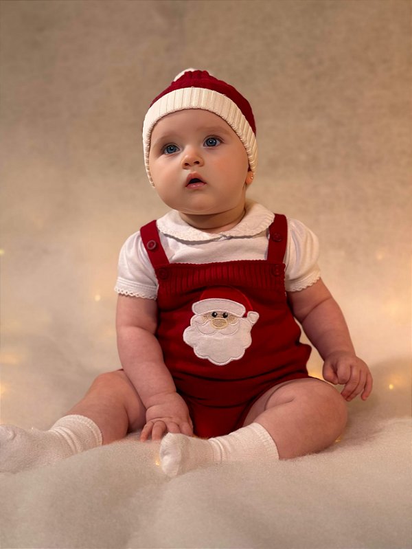 Jardineira Romper Natal Papai Noel Vermelho