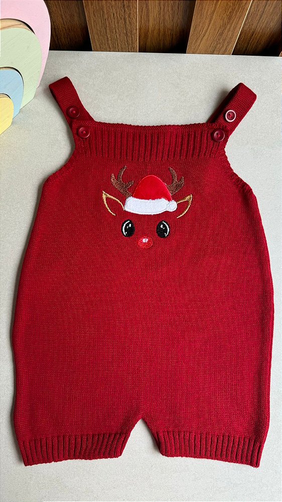 Jardineira Romper Natal Rena Vermelho