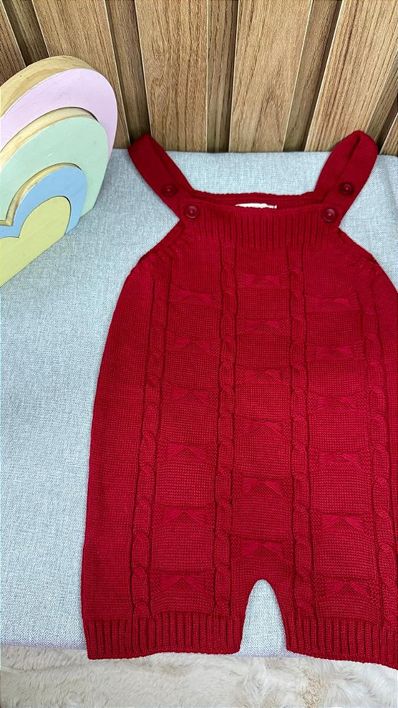 Jardineira Romper Trabalhado Vermelho