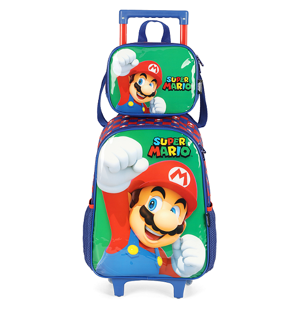 Kit Mochila de Rodinhas Lancheira Luxcel Super Mário Verde