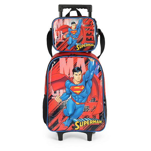 Kit Mochila de Rodinha Lancheira Luxcel Superman Preto