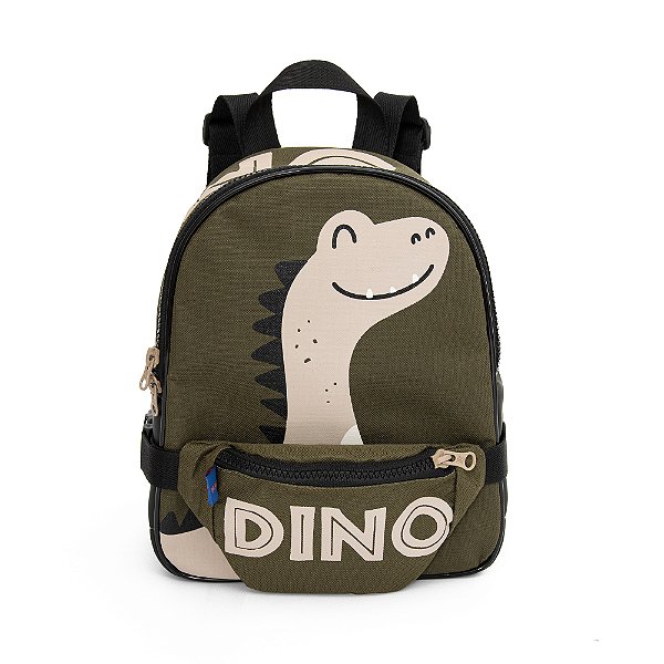 Mochila Com Pochete-Lancheira Mait Dino Verde Militar