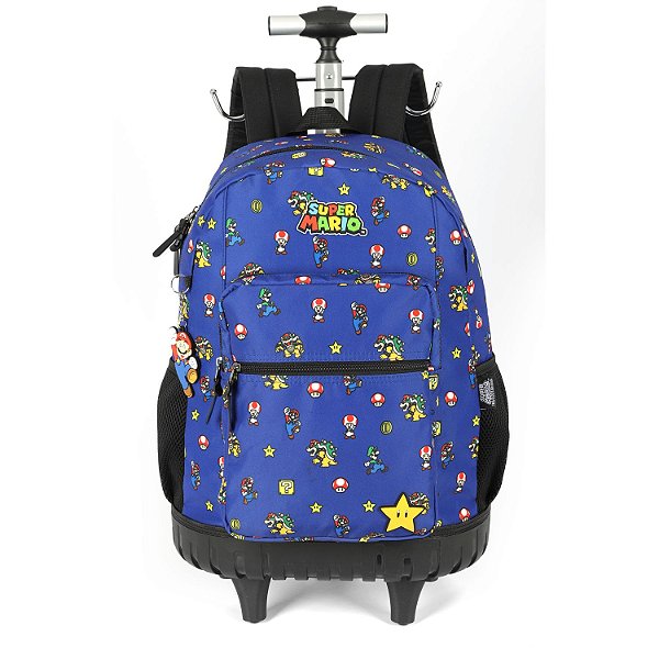 Mochila de Rodinhas Com Alça Luxcel Super Mario Azul