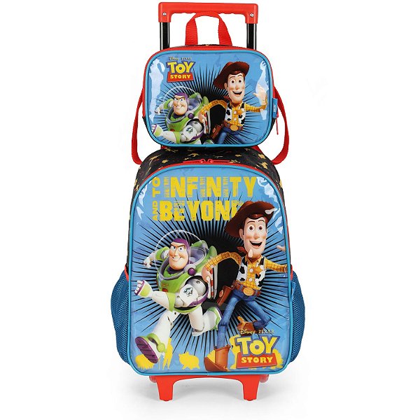 Kit Mochila Rodinhas Lancheira Luxcel Toy Story Azul