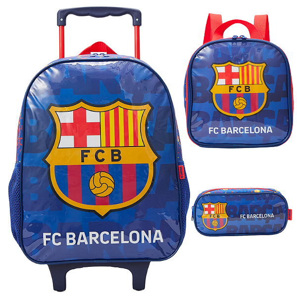 Kit Mochila Rodinha Lancheira Estojo Xeryus Barcelona Azul