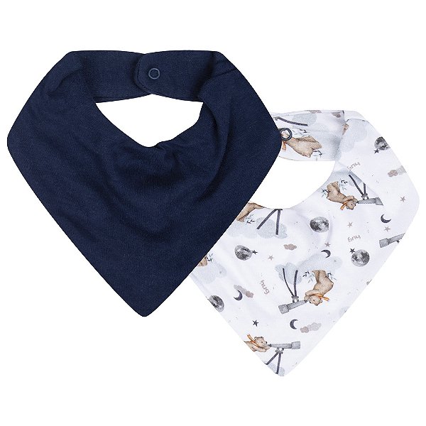 Kit Com 2 Babadores Hug Bandana Lunar Azul Galáxia