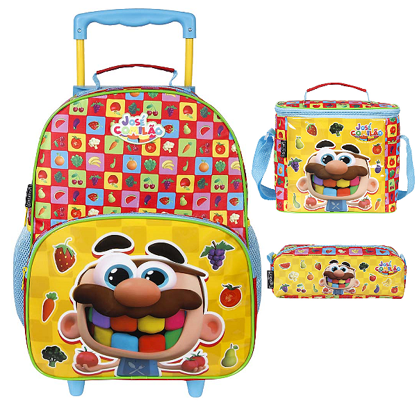 Kit Mochila Rodinha Lancheira Estojo Dermiwill José Comilão