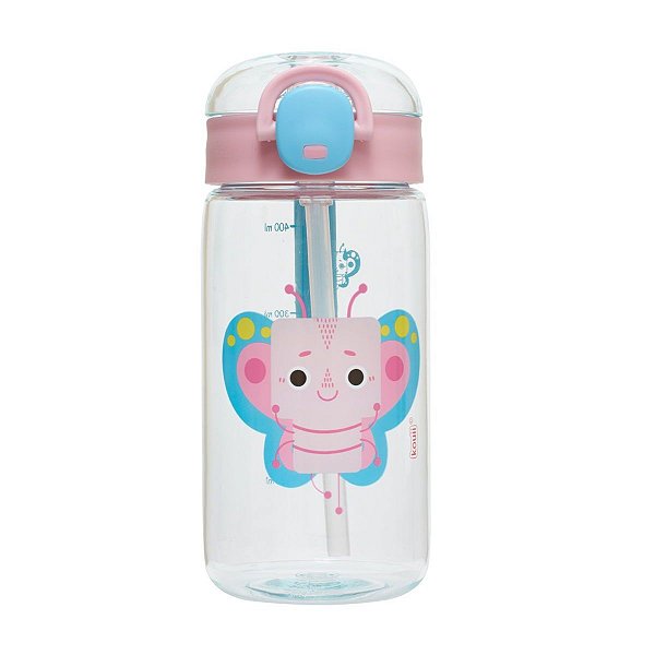 Garrafa Com Canudo Pacific Kouii 460ML Borboleta Rosa
