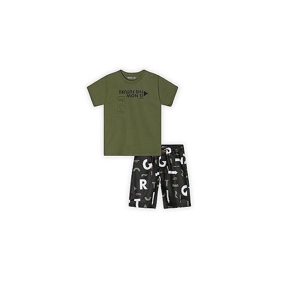 Conjunto Curto Tigor T Tigre Blusa e Bermuda Verde Militar