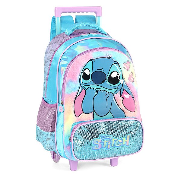 Mochila de Rodinhas Luxcel Com Alça Stitch Glitter Azul