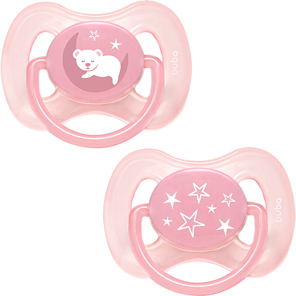 Kit 2 Chupetas Buba Comfort Tam 2 Noturna Ursinhos Rosa