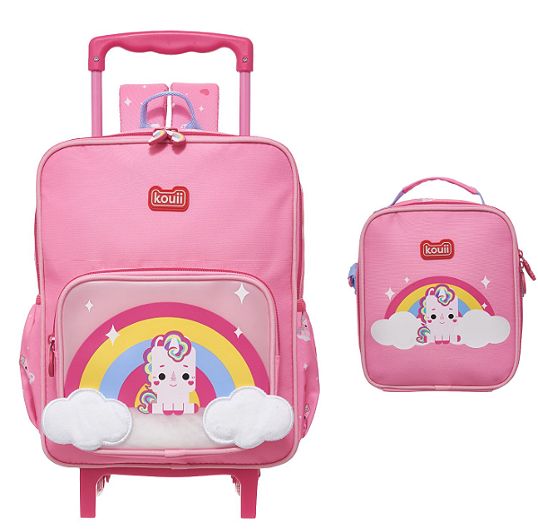 Kit Mochila Carrinho Lancheira Kouii Pacific Uni Unicórnio