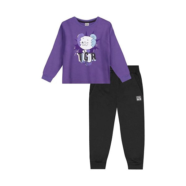 Conjunto Manga LongaTigor T Tigre Musical Roxo e Preto