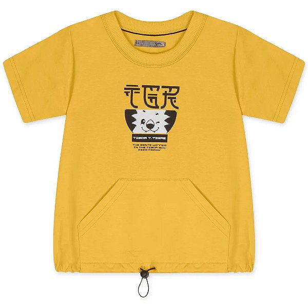 Camiseta Manga Curta Tigor T Tigre Bolso Canguru Amarelo