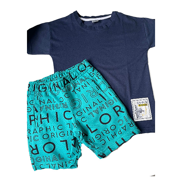 Conjunto Curto Tigor T Tigre Camiseta e Bermuda Azul Marinho
