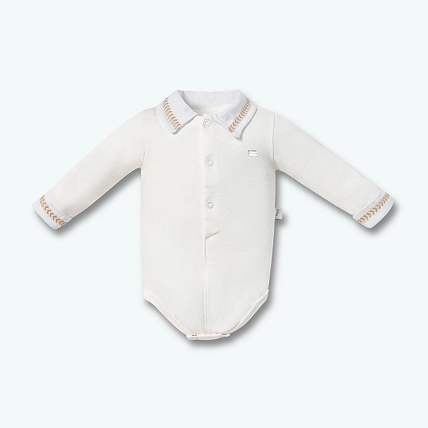 Body Longo Hug Com Gola Rica Bordada Off White