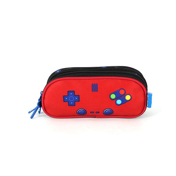 Estojo Escolar Triplo Luxcel Up4You Game Preto e Vermelho