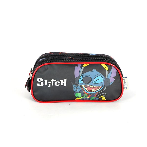 Estojo Escolar Triplo Luxcel Stitch Crazy Preto