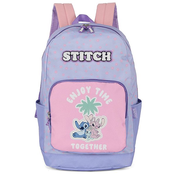 Mochila de Costas Luxcel Stitch Flores Roxo