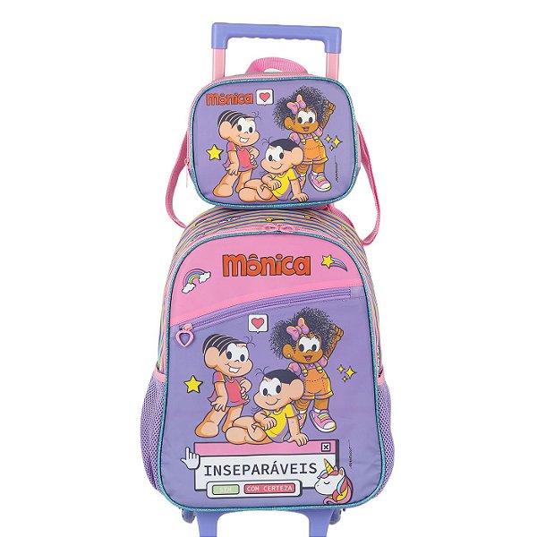 Kit Mochila Rodinha Lancheira Luxcel Turma Da Mônica Roxo