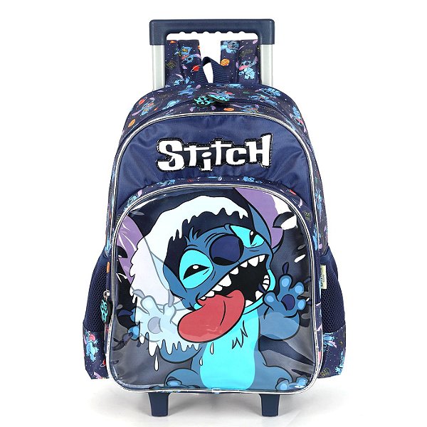 Mochila de Rodinhas Luxcel Com Alça Stitch Crazy Azul Escuro