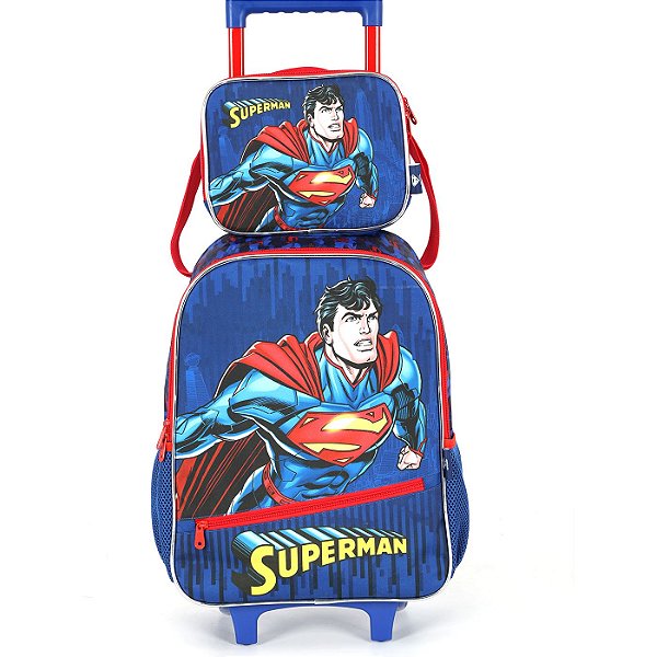 Kit Mochila Lancheira Luxcel SuperMan Azul Forte