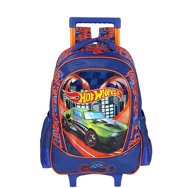 Mochila de Rodinhas Luxcel Com Alça HotWheels Logo Azul
