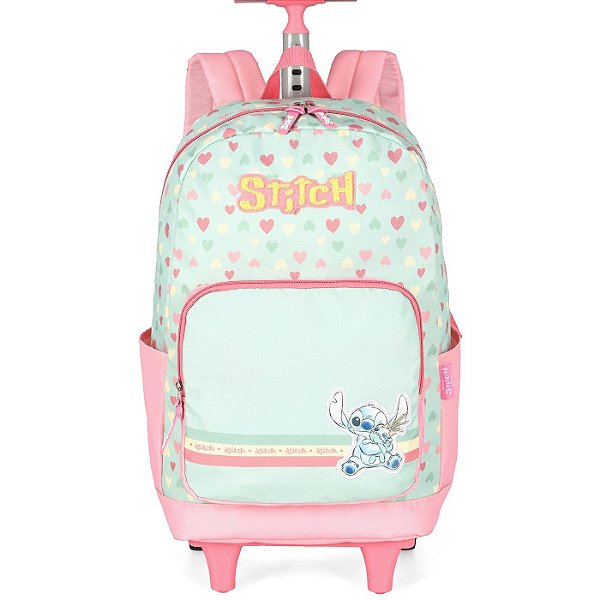 Mochila de Rodinhas Com Alça Luxcel Stitch Corações Verde