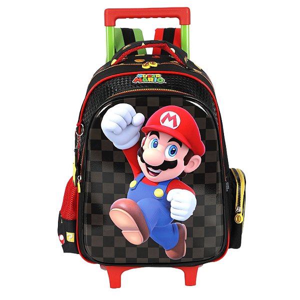 Mochila de Rodinhas Luxcel Com Alça Mario Bros Preto