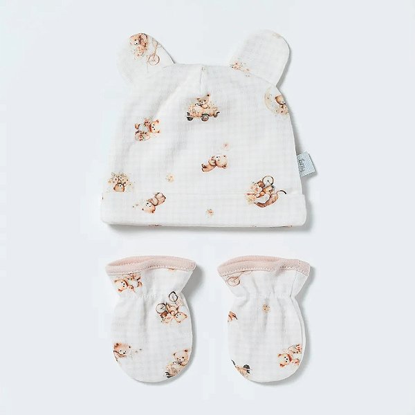 Kit Hug Touca E Luva New Baby Rosa Pêssego