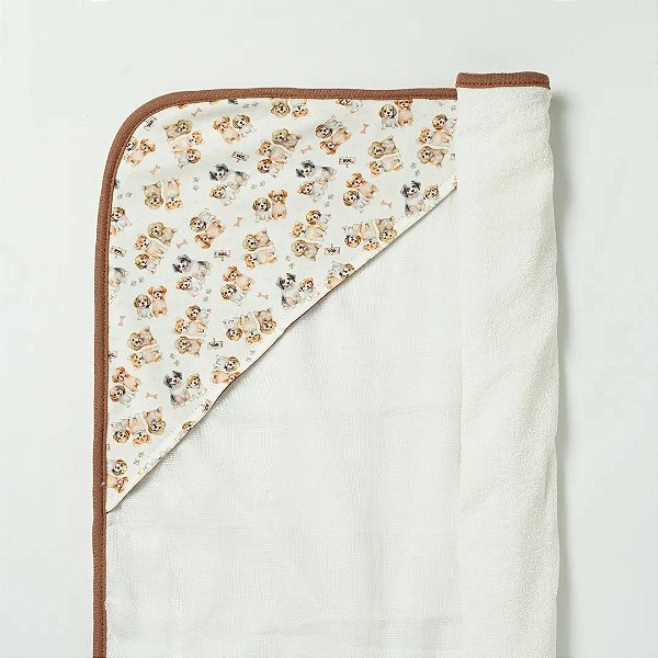 Toalha de Banho Hug Com Capuz Doguinhos Pet Marrom Café