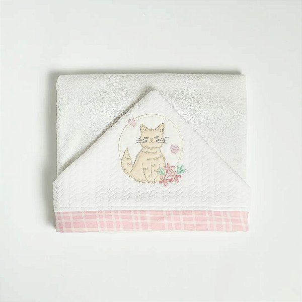 Toalha de Banho Hug Com Capuz Gatinhos Rosa Iogurte