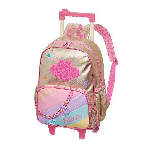 Mochila de Rodinhas Lilica Ripilica Com Alças Golden Rosa
