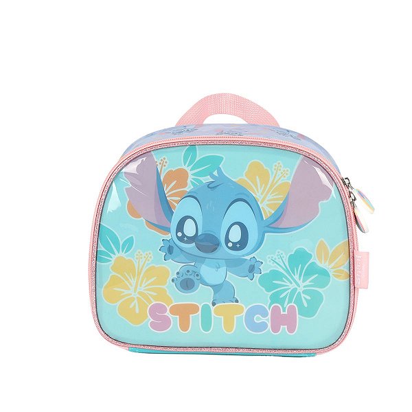 Lancheira Escolar Luxcel Stitch Aloha Azul Turquesa