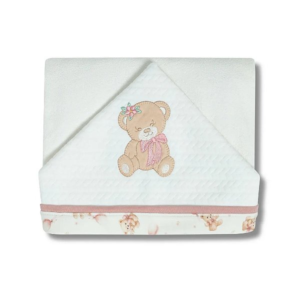 Toalha de Banho Hug Com Capuz Sonho de Ursa Rosa