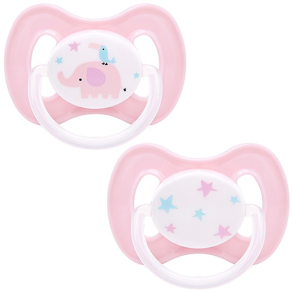 Kit 2 Chupetas Buba Comfort Tam 1 Noturna Elefante Rosa