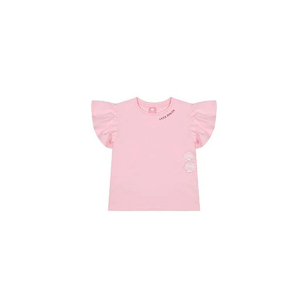 Blusa Camiseta Lilica Ripilica Com Babado Rosa Claro