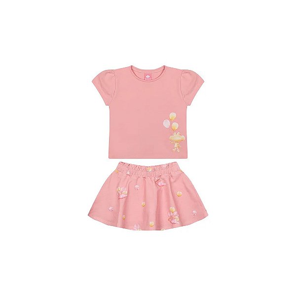Conjunto Curto Lilica Ripilica Blusa Short Saia New Fun Rosa