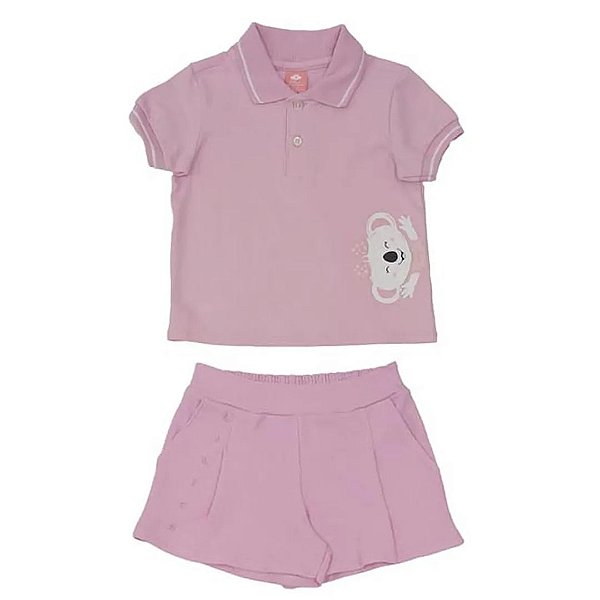 Conjunto Curto Lilica Ripilica Blusa Polo e Short Rosa