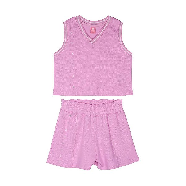 Conjunto Curto Lilica Ripilica Regata e Short Letter Rosa