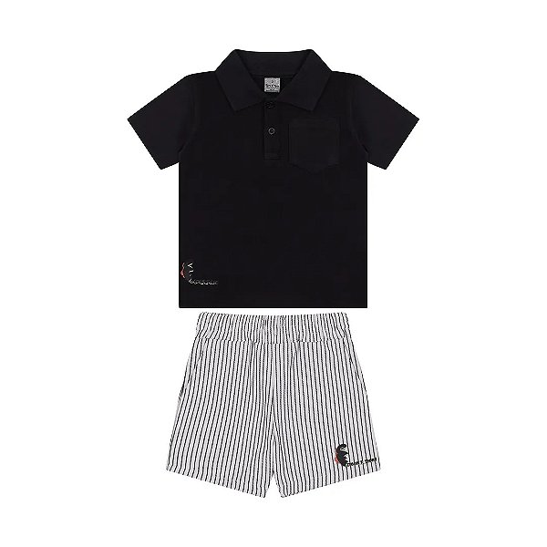 Conjunto Curto Tigor T Tigre Camiseta Polo e Bermuda Listras