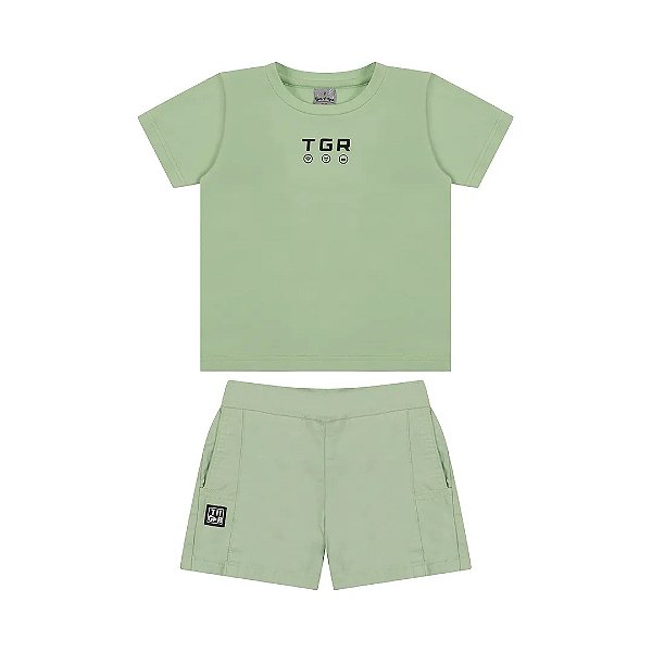Conjunto Curto Tigor T Tigre Camiseta e Bermuda TGR Verde