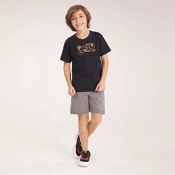 Conjunto Curto Tigor T Tigre Camiseta Bermuda Bordado Preto